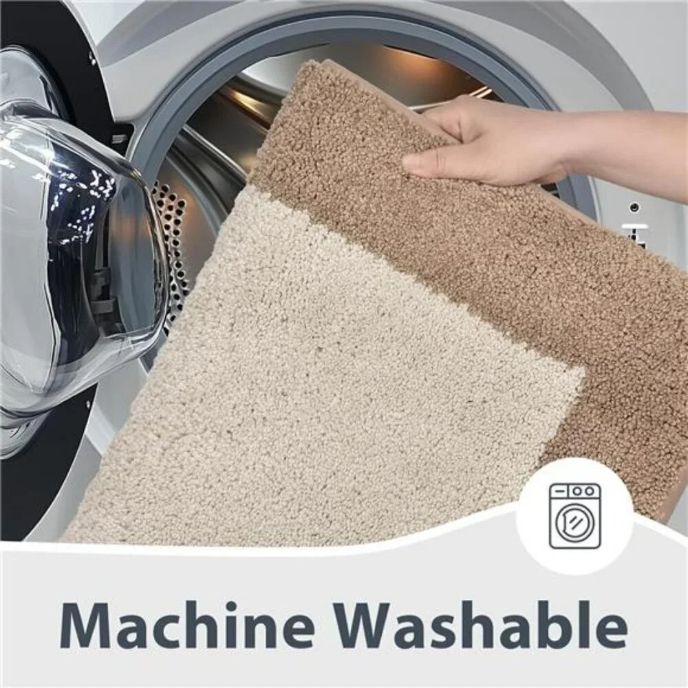 Beige gray bathroom rug non slip absorbent soft washable quick dry bath mat 24x3
